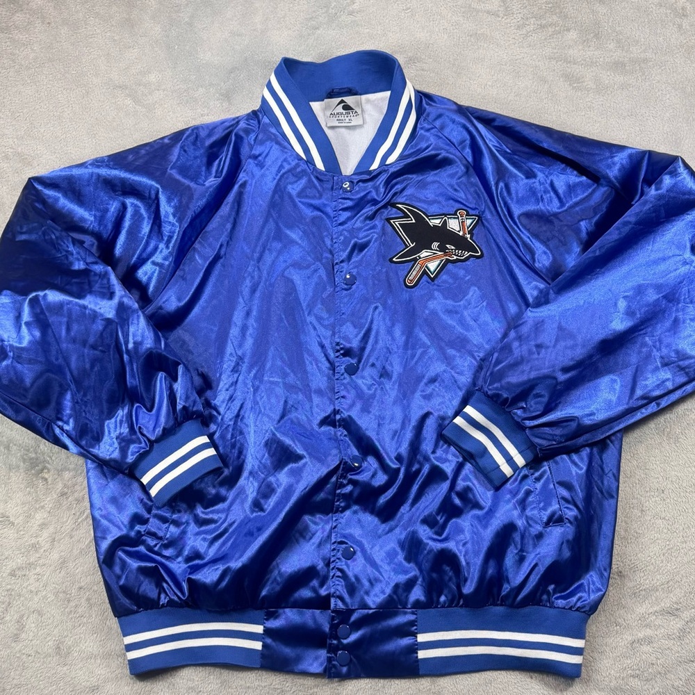 Very Rare 80’s Vintage San Jose Sharks Satin Jacket By Augusta Blue 🔥